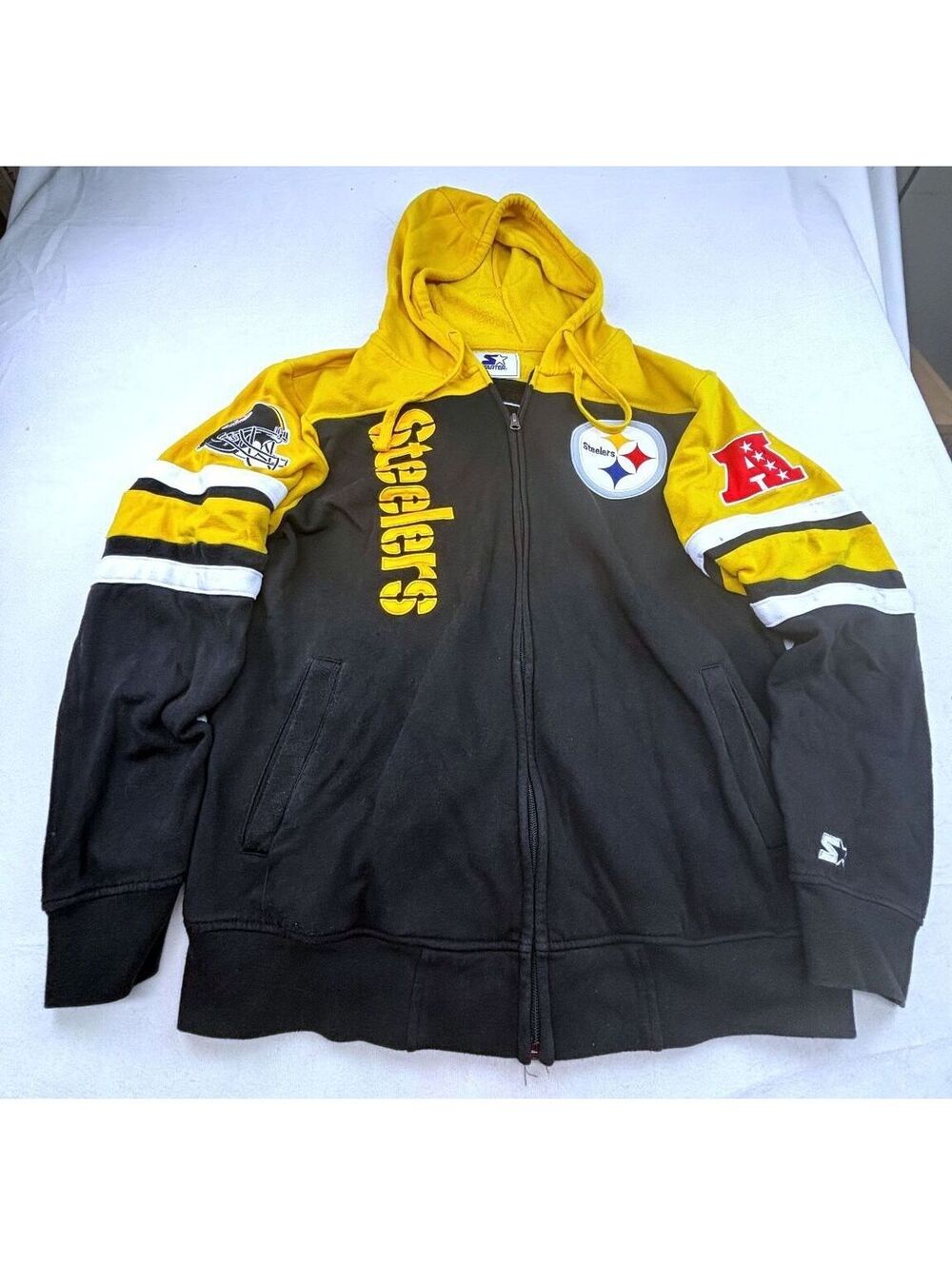 Vintage Starter Pittsburgh Steelers Full Zip Hooded Sweatshirt NFL AFL LG